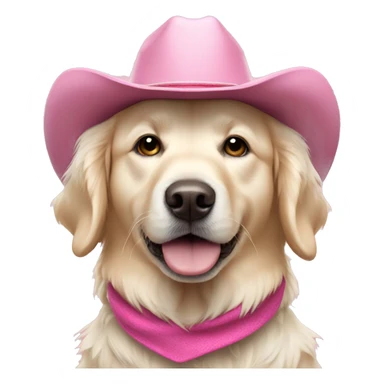 White golden retriever wearing pink cowboy hat sticker