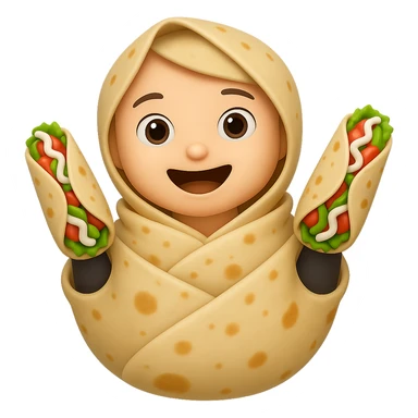 Change the hands so they are made of small burritos, keep playful emoji style, no background sticker