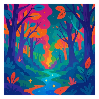 enchanted forest with magical colors sticker
