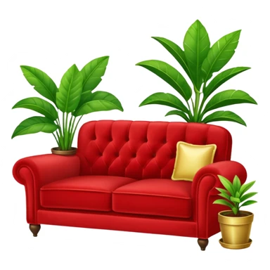 red velvet luxury couch with a mic and houseplant sticker