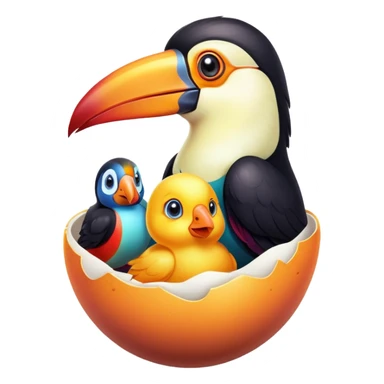 Toucan with a chick in an egg sticker