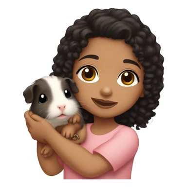 Little light skin girl with black curly hair holding a light brown Guinea pig sticker