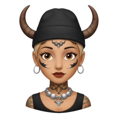 Woman with small horns — black hat, face tattoos sticker