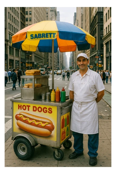 hotdog seller in New York with cart sticker