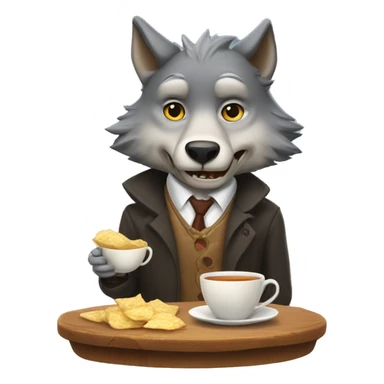 Anthropomorphic wolf with a chip of tea  sticker