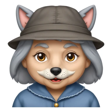 The big bad wolf is wearing Grandma's clothes and a hat, yet its face still looks like a wolf's. sticker