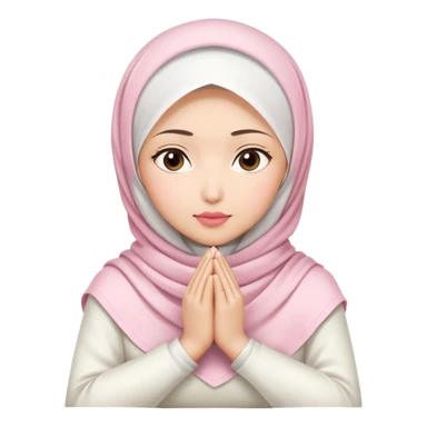 A white Asian woman, white hijab women are listening with her hands folded on the table. her lips is pink. sticker