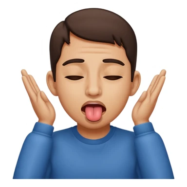 sticking out tongue with shut eyes and hands on ears sticker