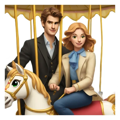 Andrew Garfield and Florence Pough riding a carousel sticker