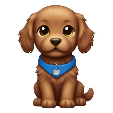 Chibi fluffy dark red retriever puppy with blue collar sticker