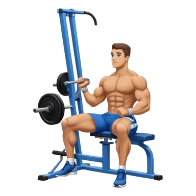 side-view bodybuilder in blue shorts seated weighted calf-raise machine on his tip toes sticker