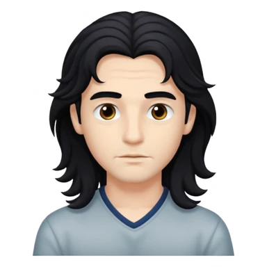A handsome boy with long, wavy black hair that falls to his eyes, and matching dark eyes and eyebrows.
 sticker