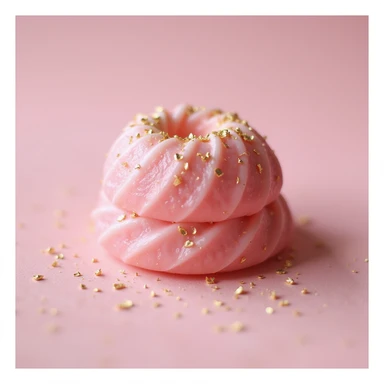 realistic pink candy with gold flakes, photorealistic style sticker