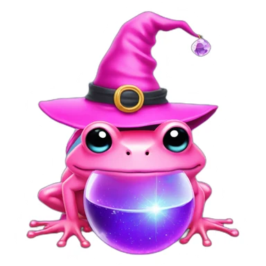 pink frog with witch hat and crystal ball sticker