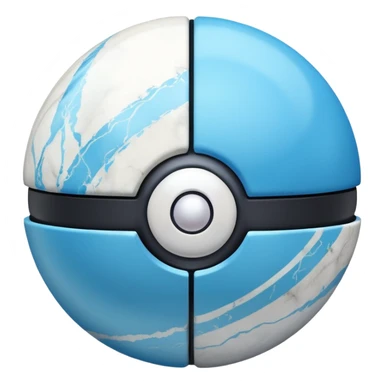 blue pokeball emoji, top half is a more saturated blue, bottom half is white, black stripe, with a white sheen, with a pearlescent finish, with a marble effect sticker