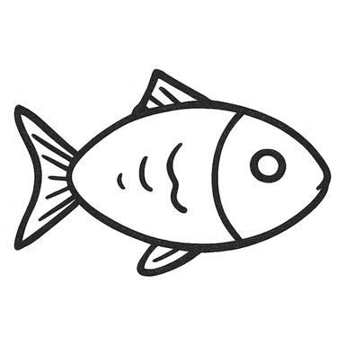 fish, hand-drawn black outline style sticker