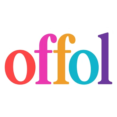 colorful modern text image with the word 'offol' in the center, varied colorful fonts, no emoji or face sticker