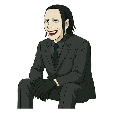 Marilyn Manson sitting and smiling, ghibli style sticker