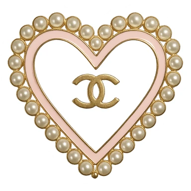  only the elegant heart with pearls and gold Chanel logo,  with no background. black pink,  sticker