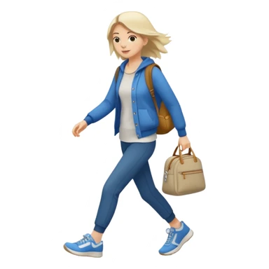 iOS emoji style - a woman in casual clothes and wearing trainers. Walking quickly. She does not have a bag or backpack.

 sticker