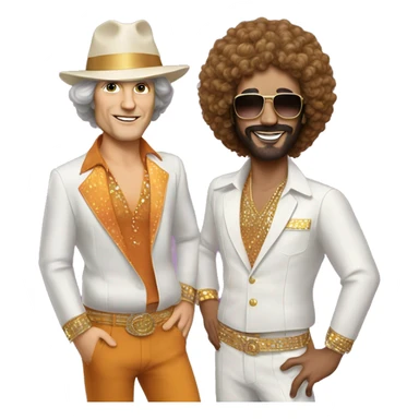 John Sideris and DJ Hanson dressed like 70s disco performers  sticker