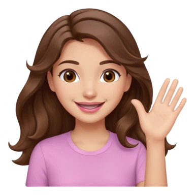 girl with wavy long brown hair, brown eyes, light to medium complexion, long lashes, light pink lipstick, smiling, wearing light pink shirt, slapping sticker