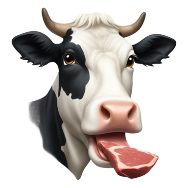 A cow eating meat sticker