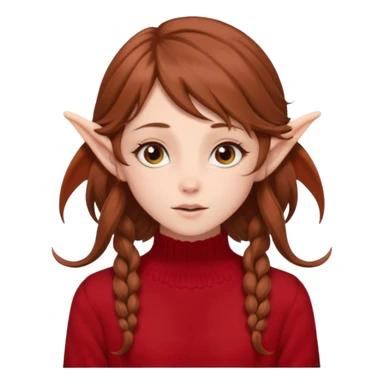 A delicate, elf-like girl with windswept chestnut hair, wearing an oversized sweater in signature black and red. sticker