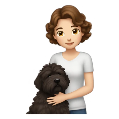 brown hair girl cuddling a bouvier bernois sticker