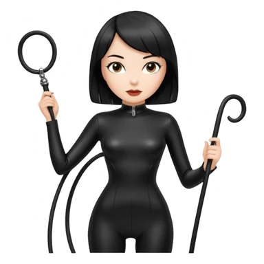 madam with straight bob black hairstyle in black latex with whip in hand sticker