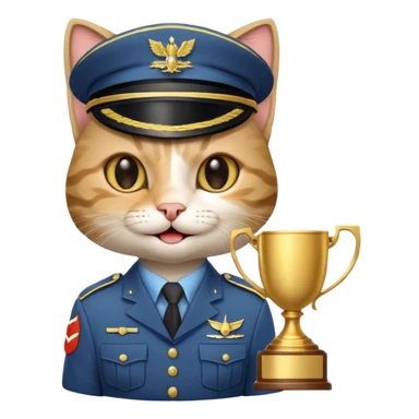 happy soldier cat with a trophy sticker