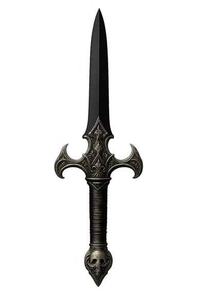 gothic dagger, black blade with silver details, no background sticker