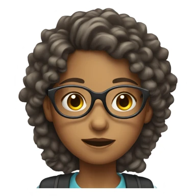 girl with long curly hair, wearing glasses, in a wheelchair sticker