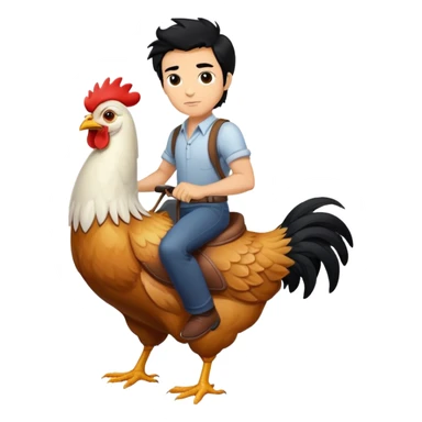 White man with huge black hair riding on chicken sticker