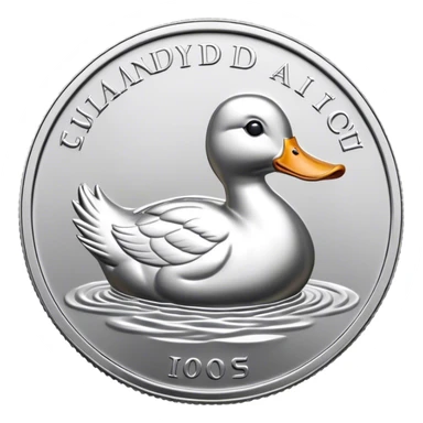 silver coin with a duck on it, the entire coin and duck are silver sticker