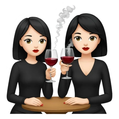 2 girls in black 1 smoking and other girl drinking wine both black hair  sticker