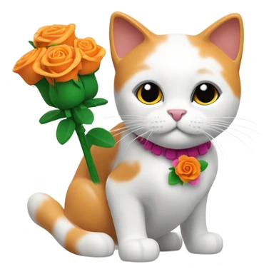 Orange and White Cat with White Face smelling Lego Roses sticker