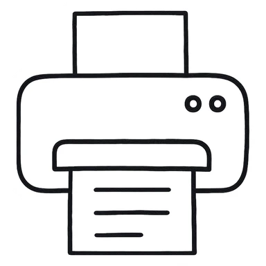 A printer emoji in icon-black-outlined-hand-drawn style sticker