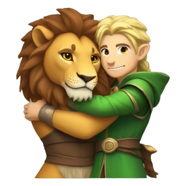 A lion and an elf mage hugging sticker