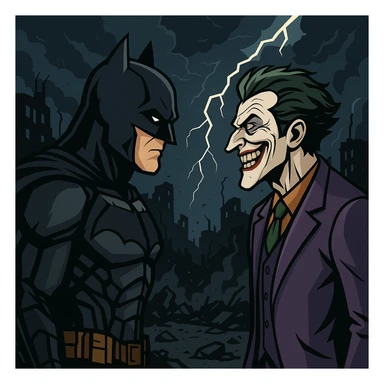 vector art of batman and joker, battleground background 
 sticker