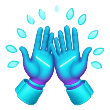 futuristic glowing clapping hands, purple and cyan glow, dark background sticker