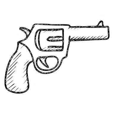 hand-drawn outlined gun icon, sketchy look sticker