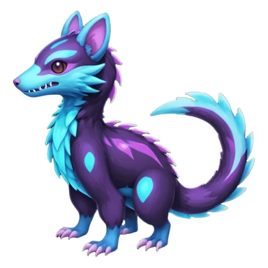 Colorful bioluminescent dark abysmal abyssal neon-glowing Trico-Sergal-Furret-Ferret-Wickerbeast-Vernid-fusion-Fakemon-animal-hybrid-creature, full body sticker