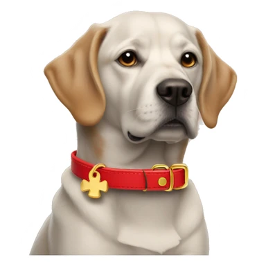 Red dog collar with a golden bone-shaped tag sticker