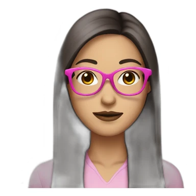 white women with long straight dark brown hair with pink glasses  sticker