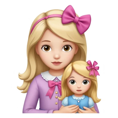 Girl child with bow in hair and doll sticker