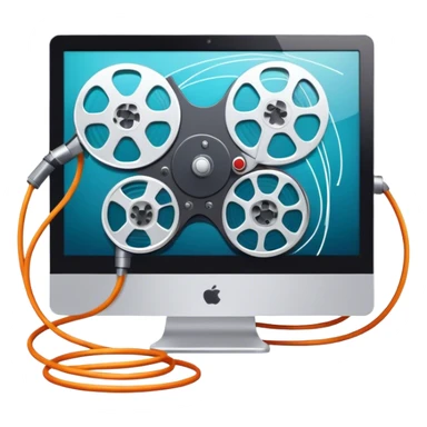 Create a vibrant and modern icon representing Animation and Motion Design, featuring elements like a film reel, a computer screen, and dynamic motion lines. The design should be visually engaging, colorful, and dynamic, without any emojis. The background must be transparent. sticker
