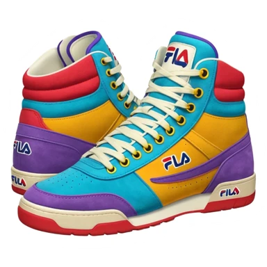 realistic retro colorful suede high top fila, sneakers sticker