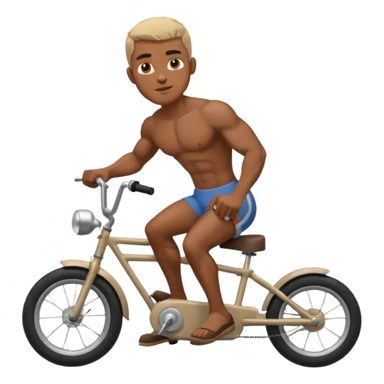 Black big men without shirt riding an old small bike sticker