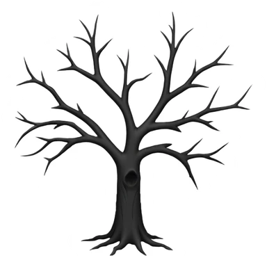 black dead tree silhouette, leafless, minimal style, few branches, simple shape, no background sticker